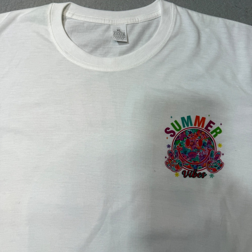 Unbranded T-Shirt Mens XL White Excellent Summer Vibes Floral Smiley Peace